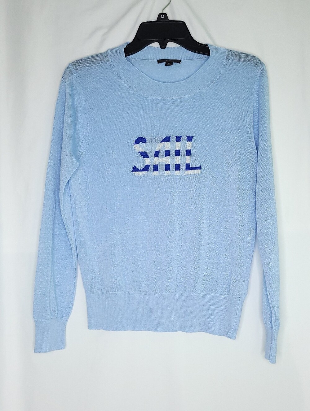 J CREW Women's Linen Blend SAIL Light Blue Crewneck Long Sleeve Sweater MEDIUM